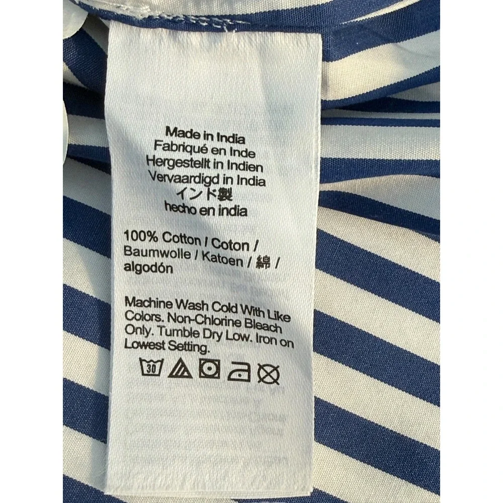 Madewell French Blue White Stacked-Button V-Neck Shirt in Poplin NZ420 XL NEW